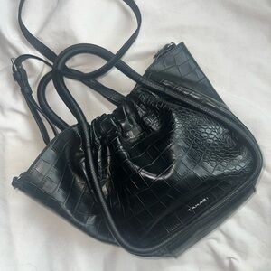 Tahari Black Crossbody Bag with Croc-Embossed Texture